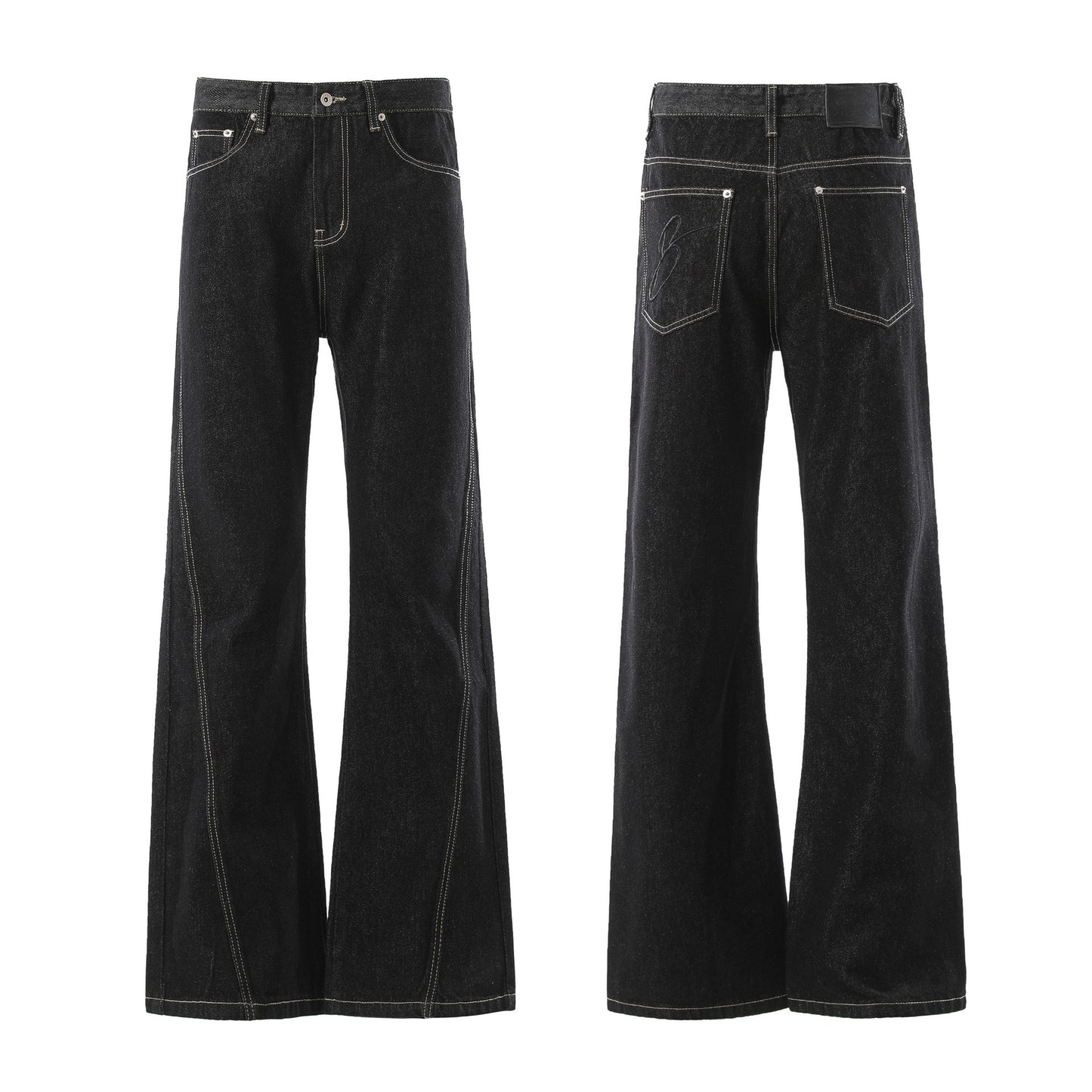 Minimalist Black Raw Denim Jeans Wide Leg Relaxed Fit