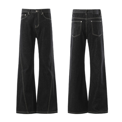 Minimalist Black Raw Denim Jeans Wide Leg Relaxed Fit