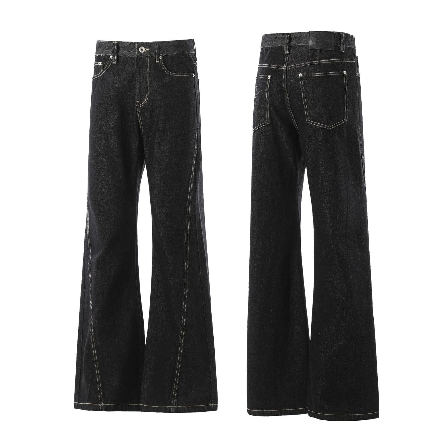 Minimalist Black Raw Denim Jeans Wide Leg Relaxed Fit