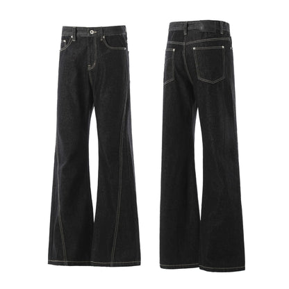 Minimalist Black Raw Denim Jeans Wide Leg Relaxed Fit