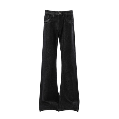 Y2K Retro Black Bootcut Denim Jeans Embroidery