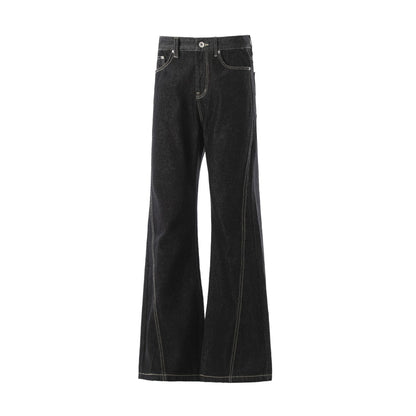 Minimalist Black Raw Denim Jeans Wide Leg Relaxed Fit