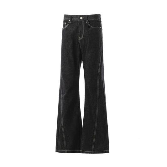 Minimalist Black Raw Denim Jeans Wide Leg Relaxed Fit
