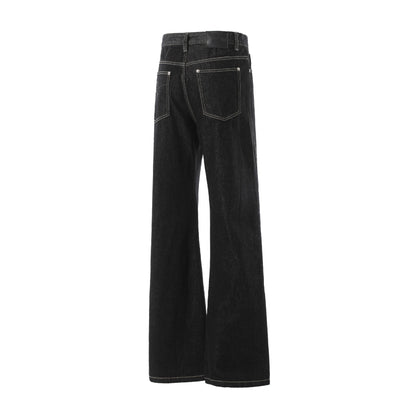 Minimalist Black Raw Denim Jeans Wide Leg Relaxed Fit