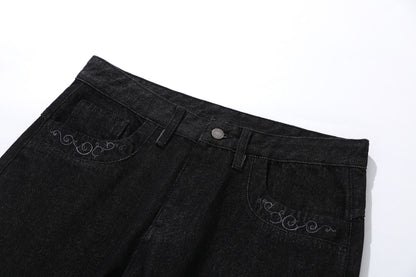 Y2K Retro Black Bootcut Denim Jeans Embroidery