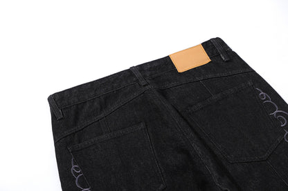 Y2K Retro Black Bootcut Denim Jeans Embroidery